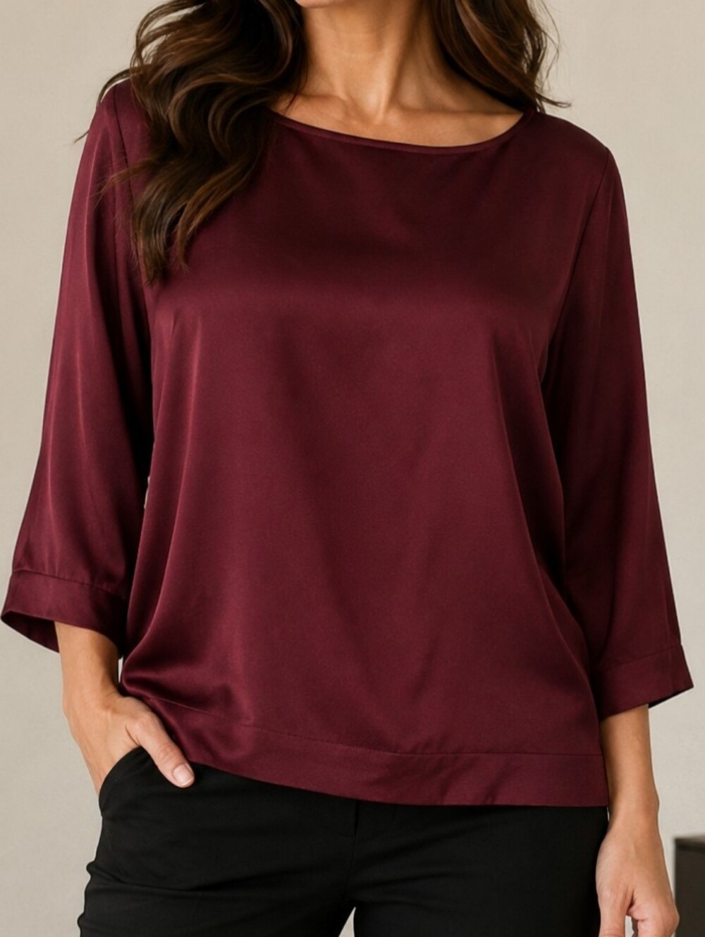 Liz Claiborne Boatneck Blouse in Burgundy Red